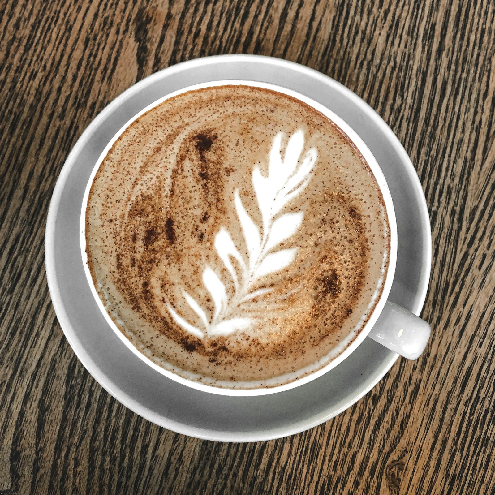 A latte with delicate leaf art